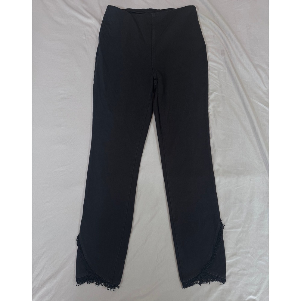 Lysse Tulip Hem Fringe Leggings S Black High Waist Stretch Denim